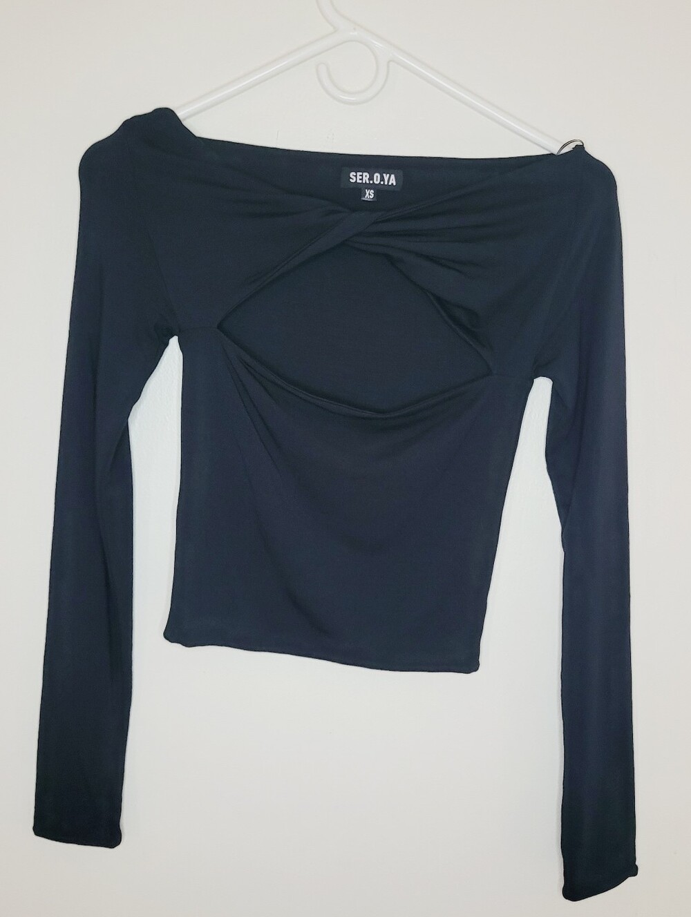 Ser.O.Ya Ellis Top Black Women's XS Cut-outs Sexy Going Out Long Sleeve Cropped